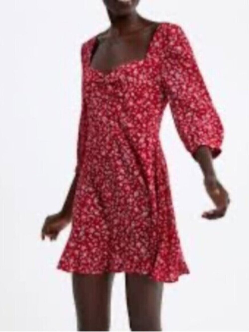 Zara Red & White Floral Mini Dress Sz M